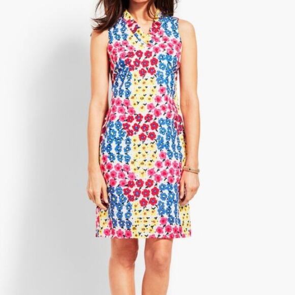 Talbots Pink Eyelet Floral Ruffle Neck Shift Dress 22WP Petite - Picture 1 of 7